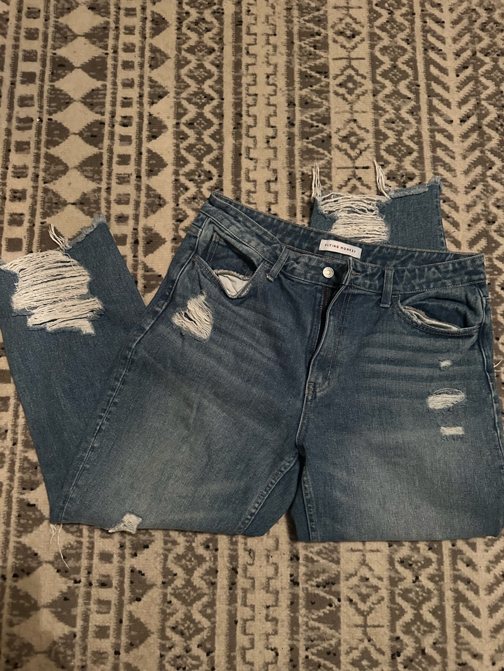 Flying Monkey Distressed Boyfriend Jeans - Medium Blue